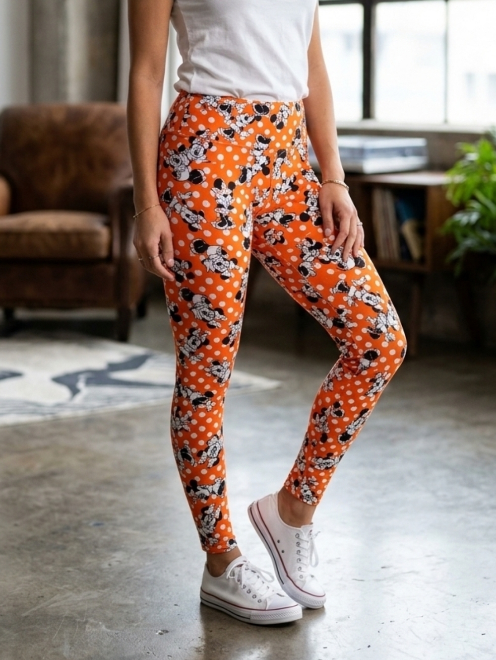 Lularoe Orange Polka Dot Character Print Leggings Tc Tall & Curvy Disney Style